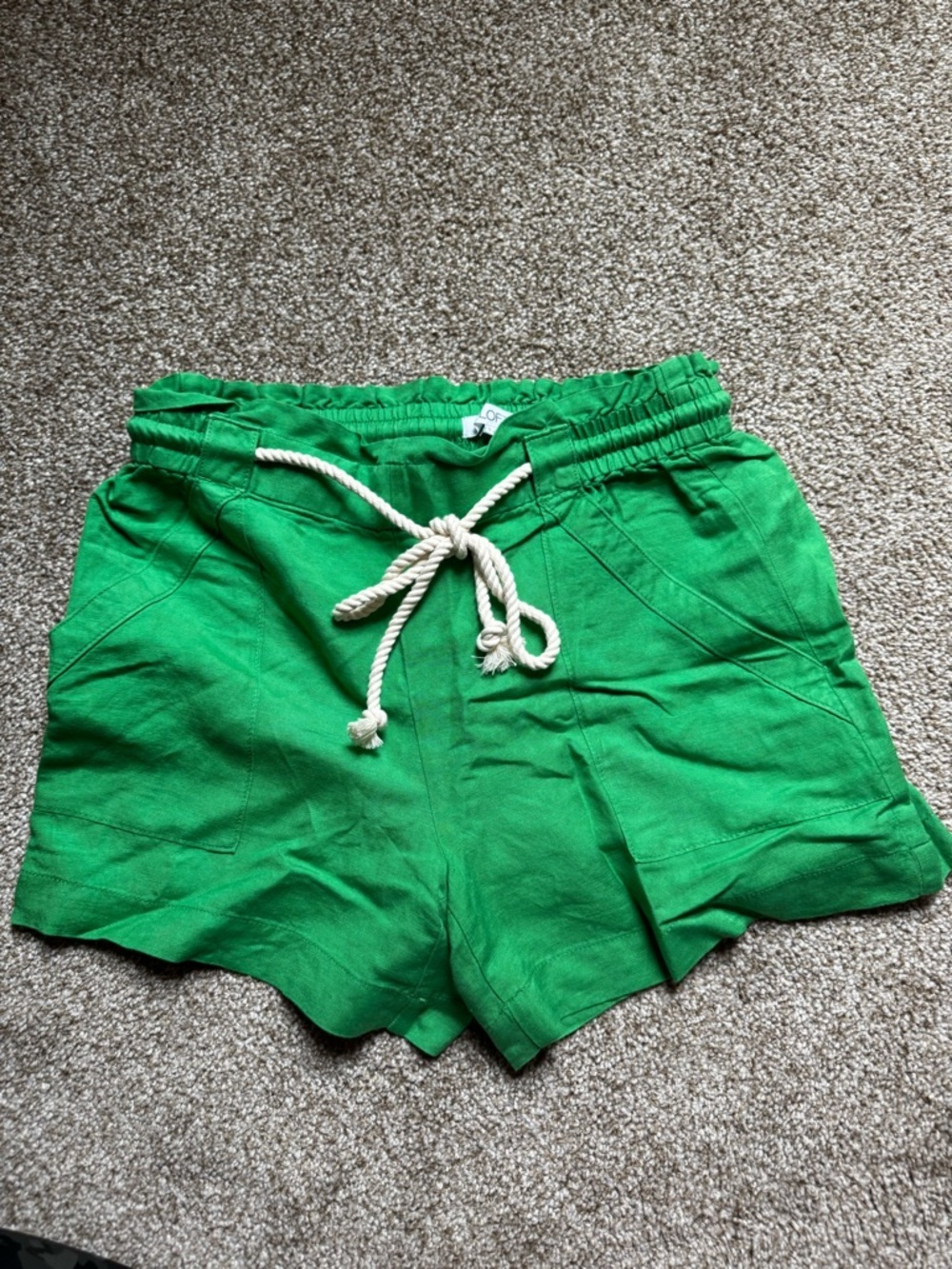 LOFT Bright Green High-Waist Drawstring Shorts